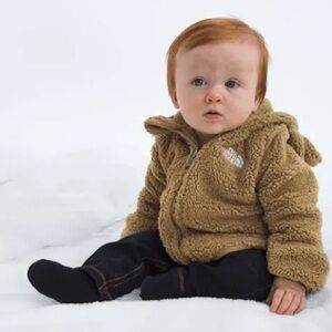 The north face teddy bear fleece hooded jacket baby unisex brown bear 12-18 m